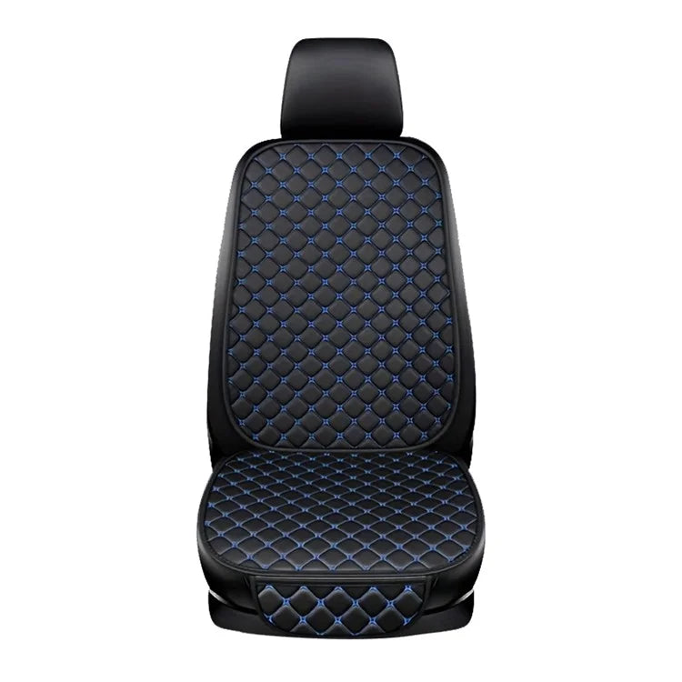 Anti-Slip Rhombus Embroidered Leather Car Front Seat Cushion + Backrest Pad Set