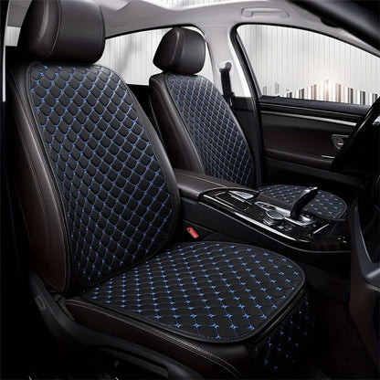 Anti-Slip Rhombus Embroidered Leather Car Front Seat Cushion + Backrest Pad Set