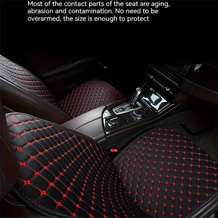 Anti-Slip Rhombus Embroidered Leather Car Front Seat Cushion + Backrest Pad Set