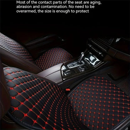 Anti-Slip Rhombus Embroidered Leather Car Front Seat Cushion + Backrest Pad Set