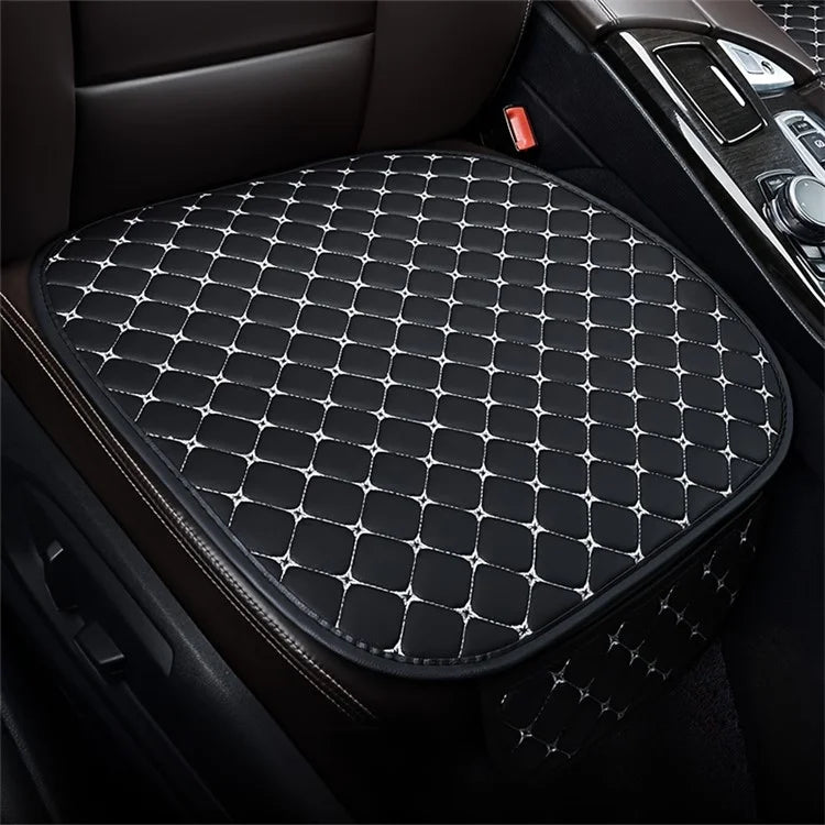Anti-Slip Rhombus Embroidered Leather Car Front Seat Cushion + Backrest Pad Set