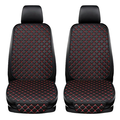 2 Sets Rhombus Embroidered Leather Car Front Seat Cushion + Backrest Pad Set