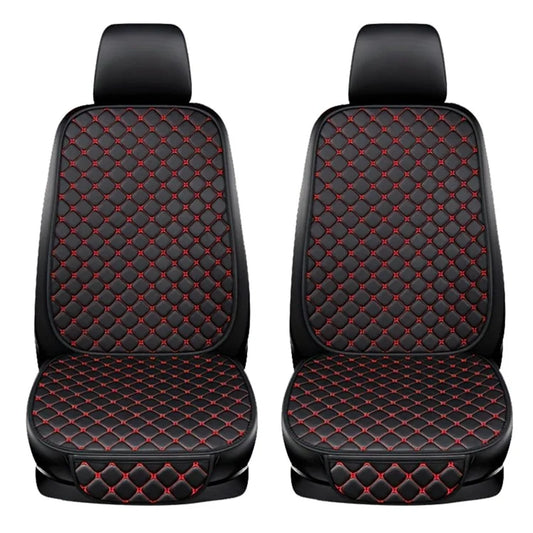 2 Sets Rhombus Embroidered Leather Car Front Seat Cushion + Backrest Pad Set