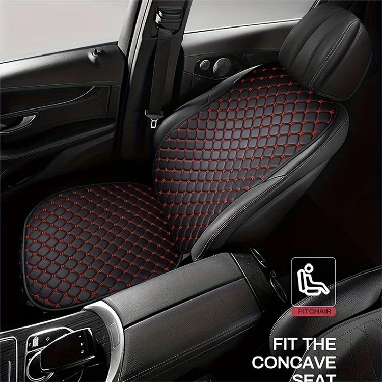2 Sets Rhombus Embroidered Leather Car Front Seat Cushion + Backrest Pad Set
