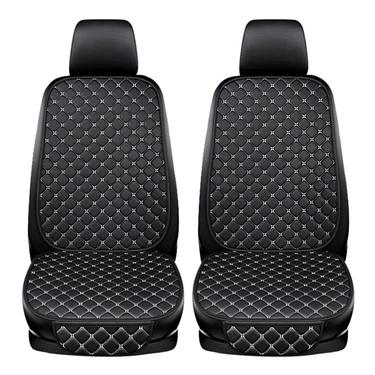 2 Sets Rhombus Embroidered Leather Car Front Seat Cushion + Backrest Pad Set