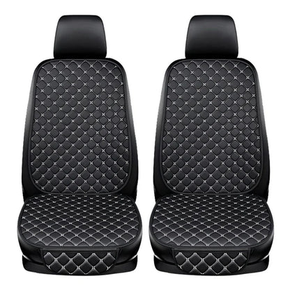 2 Sets Rhombus Embroidered Leather Car Front Seat Cushion + Backrest Pad Set