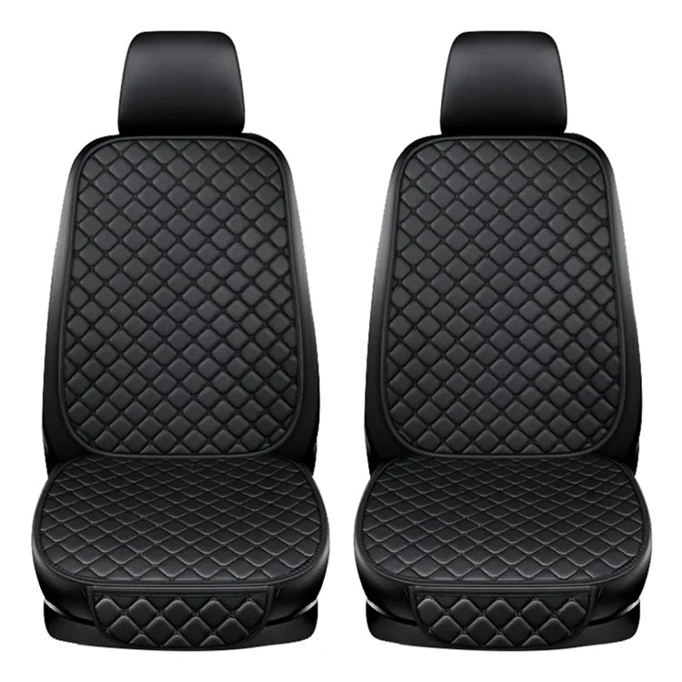 2 Sets Rhombus Embroidered Leather Car Front Seat Cushion + Backrest Pad Set