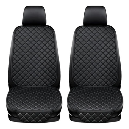 2 Sets Rhombus Embroidered Leather Car Front Seat Cushion + Backrest Pad Set
