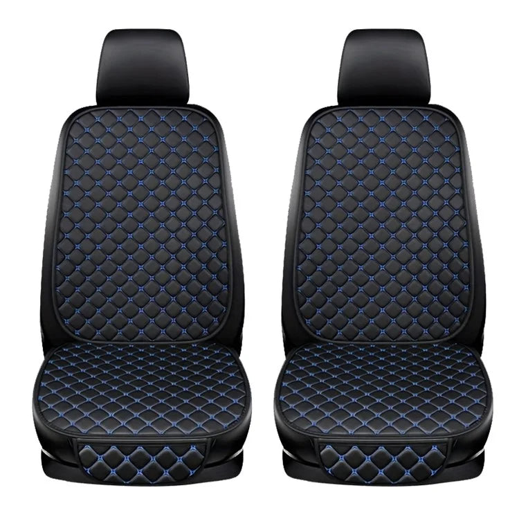 2 Sets Rhombus Embroidered Leather Car Front Seat Cushion + Backrest Pad Set