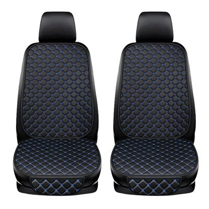 2 Sets Rhombus Embroidered Leather Car Front Seat Cushion + Backrest Pad Set