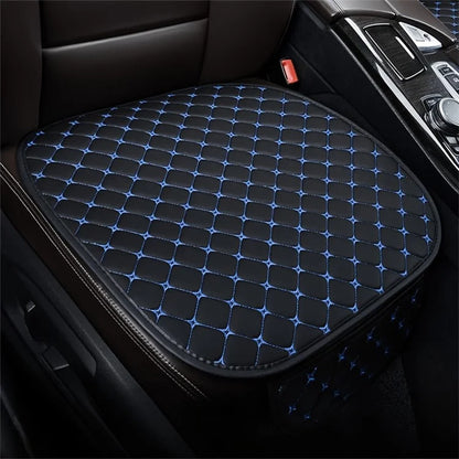 2 Sets Rhombus Embroidered Leather Car Front Seat Cushion + Backrest Pad Set