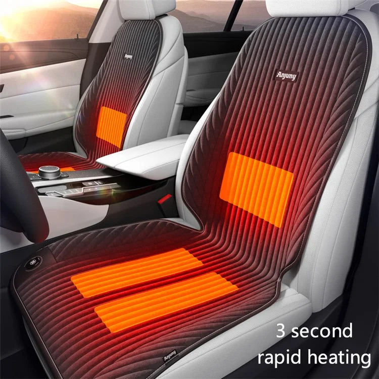 ANJUNY 12 / 24V Car Electric Heated Seat Cushion Warm Plush Seat Heating Pad with Backrest