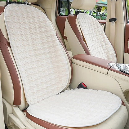 2Pcs Soft Plush Car Front Seat Mat + 2pcs Non-slip Backrest Cushion Cover