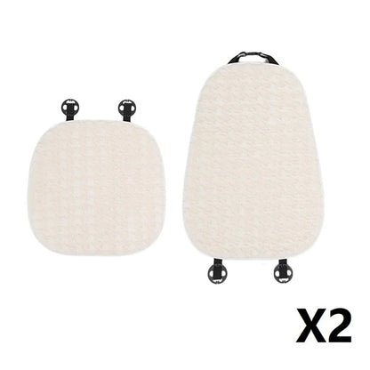 2Pcs Soft Plush Car Front Seat Mat + 2pcs Non-slip Backrest Cushion Cover