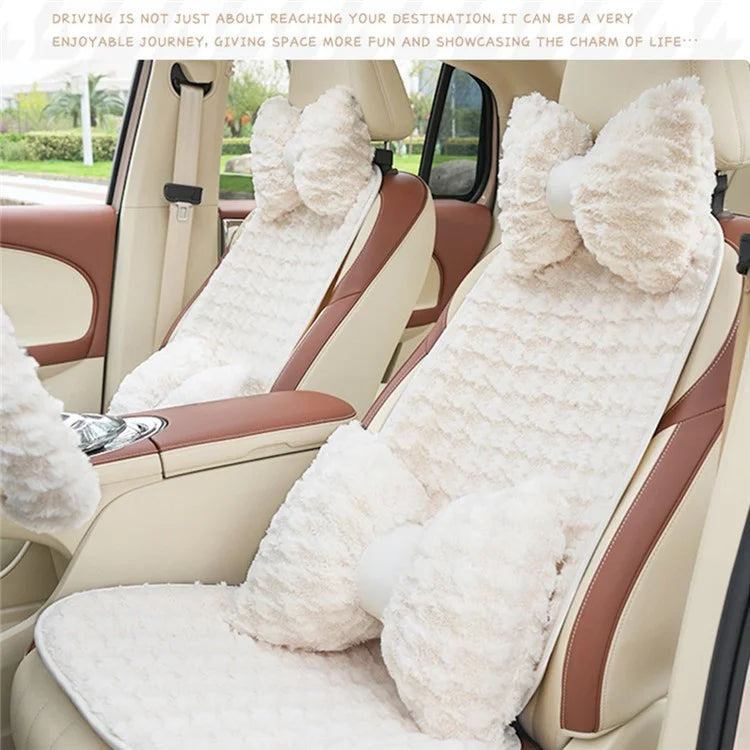 2Pcs Soft Plush Car Front Seat Mat + 2pcs Non-slip Backrest Cushion Cover