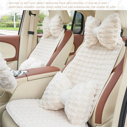 2Pcs Soft Plush Car Front Seat Mat + 2pcs Non-slip Backrest Cushion Cover
