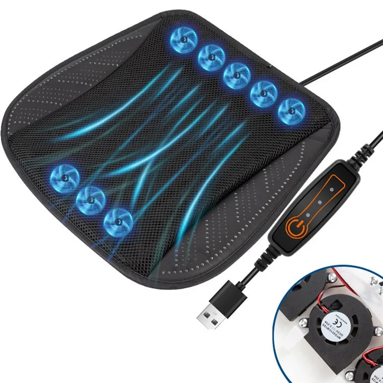 USB Car Seat Summer Cooler Breathable Ice Silk Seat Cushion ( Built-in 8 Fans)