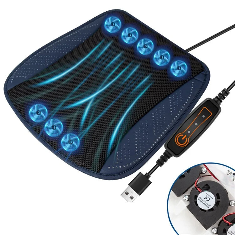 USB Car Seat Summer Cooler Breathable Ice Silk Seat Cushion ( Built-in 8 Fans)