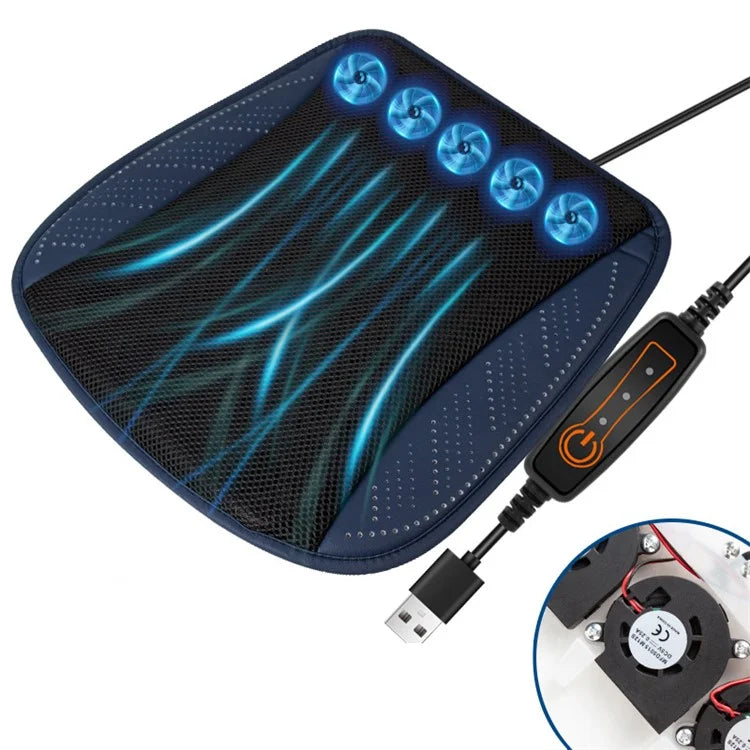 USB Powered Summer Breathable Car Seat Cushion Built-in 5 Fans Seat Cooling Mat