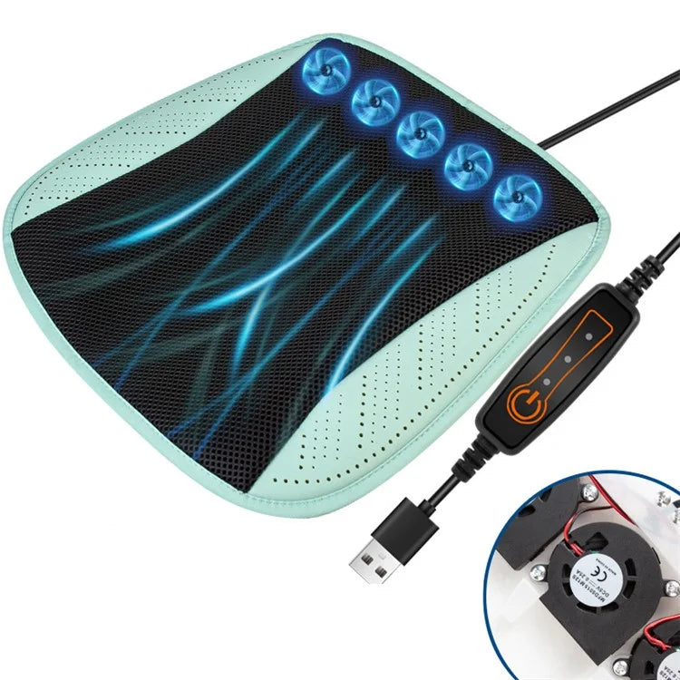 USB Powered Summer Breathable Car Seat Cushion Built-in 5 Fans Seat Cooling Mat