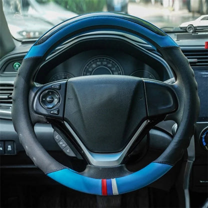 38CM O-Shaped Car Steering Wheel Cover Splicing Color Microfiber Leather Sleeve Protector