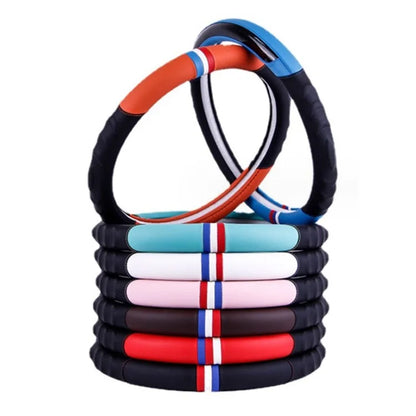 38CM O-Shaped Car Steering Wheel Cover Splicing Color Microfiber Leather Sleeve Protector