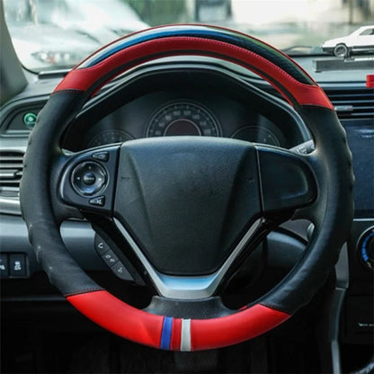 38CM O-Shaped Car Steering Wheel Cover Splicing Color Microfiber Leather Sleeve Protector