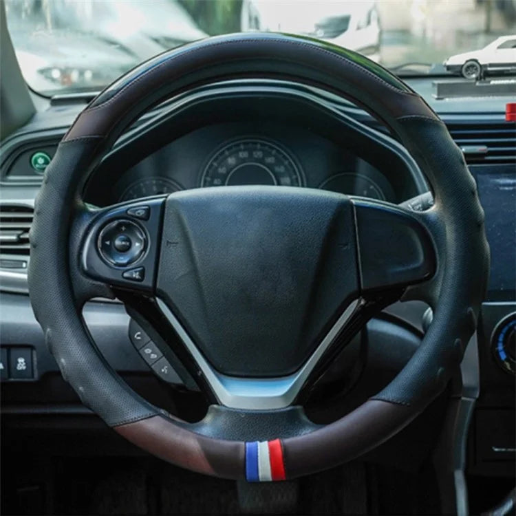 38CM O-Shaped Car Steering Wheel Cover Splicing Color Microfiber Leather Sleeve Protector