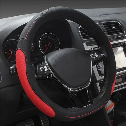 38cm D-shape Car Steering Wheel Cover Imitation Leather Anti-skid Steering Wheel Sleeve