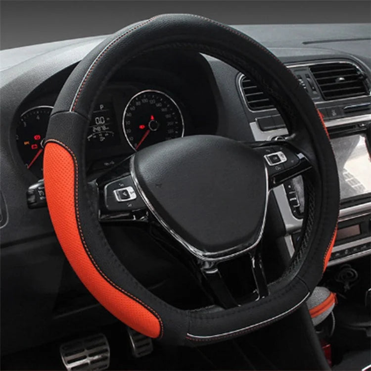 38cm D-shape Car Steering Wheel Cover Imitation Leather Anti-skid Steering Wheel Sleeve