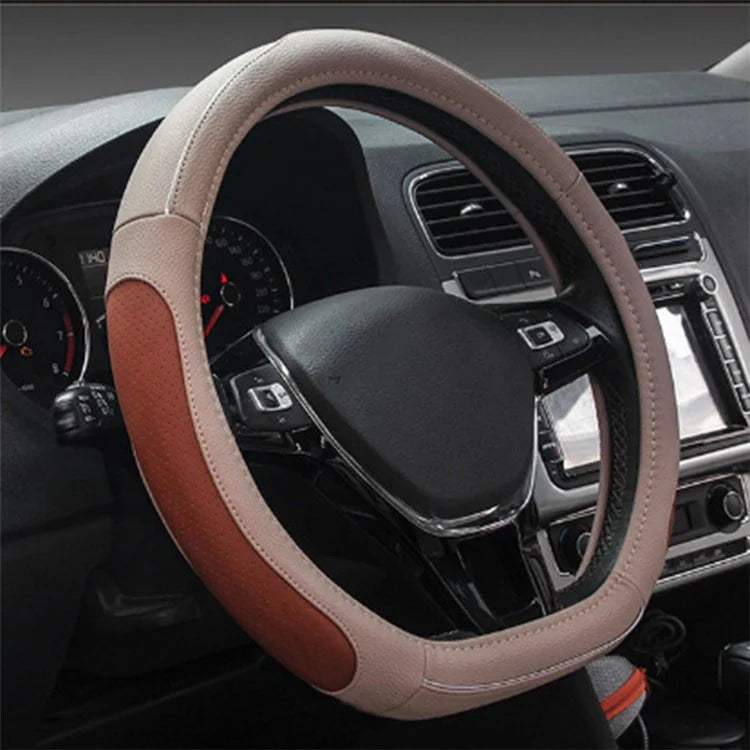 38cm D-shape Car Steering Wheel Cover Imitation Leather Anti-skid Steering Wheel Sleeve