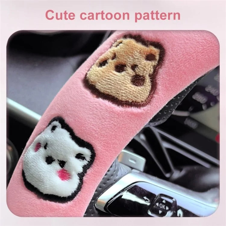38cm Round Car Steering Wheel Cover Cartoon Bear Design Short Plush Warm Steering Wheel Sleeve