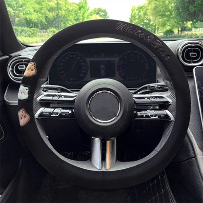 38cm Round Car Steering Wheel Cover Cartoon Bear Design Short Plush Warm Steering Wheel Sleeve