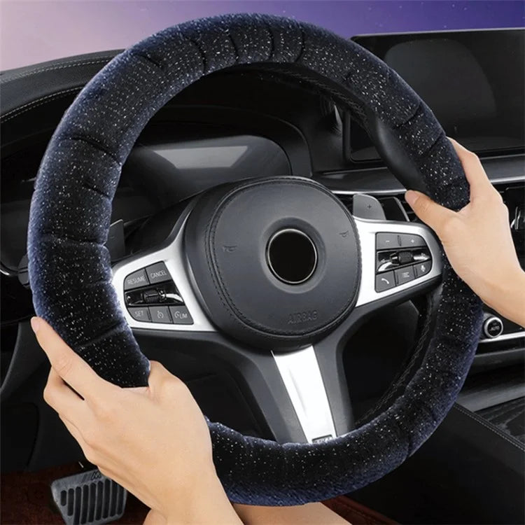 38cm Round Car Steering Wheel Cover Fluffy Winter Plush Anti-Slip Car Decoration