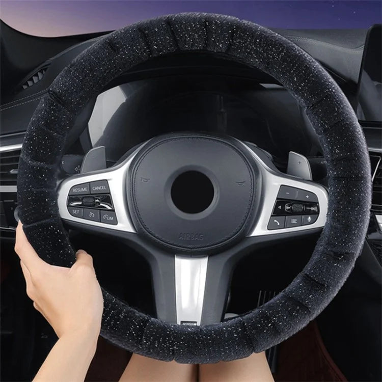 38cm Round Car Steering Wheel Cover Fluffy Winter Plush Anti-Slip Car Decoration