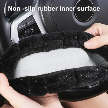 38cm Round Car Steering Wheel Cover Fluffy Winter Plush Anti-Slip Car Decoration