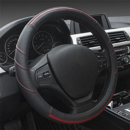 38cm Stylish Car Steering Wheel Cover Cowhide Leather Anti-skid Steering Wheel Sleeve