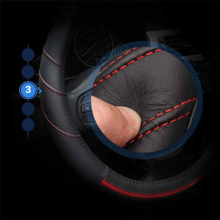 38cm Stylish Car Steering Wheel Cover Cowhide Leather Anti-skid Steering Wheel Sleeve