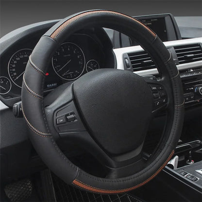 38cm Stylish Car Steering Wheel Cover Cowhide Leather Anti-skid Steering Wheel Sleeve