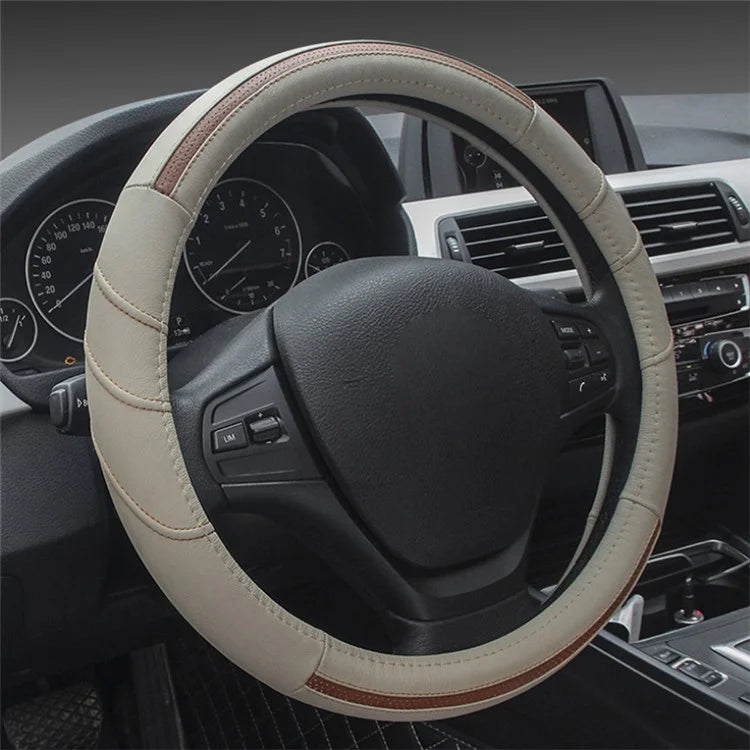 38cm Stylish Car Steering Wheel Cover Cowhide Leather Anti-skid Steering Wheel Sleeve