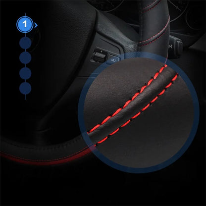 38cm Stylish Car Steering Wheel Cover Cowhide Leather Anti-skid Steering Wheel Sleeve