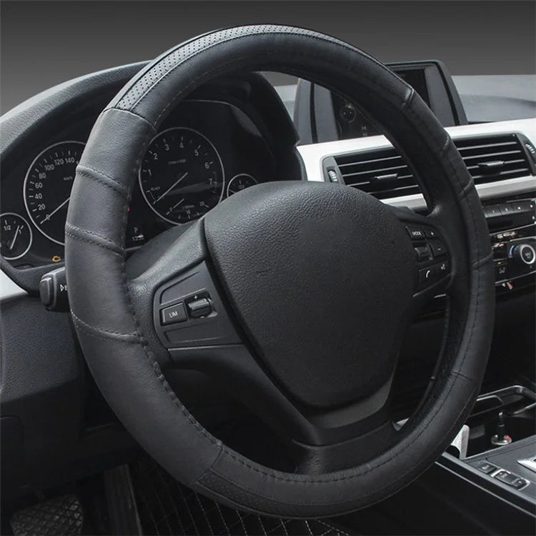 38cm Stylish Car Steering Wheel Cover Cowhide Leather Anti-skid Steering Wheel Sleeve