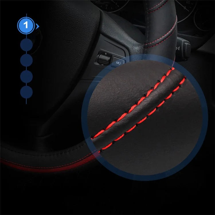 38cm Stylish Car Steering Wheel Cover Cowhide Leather Anti-skid Steering Wheel Sleeve+Blue