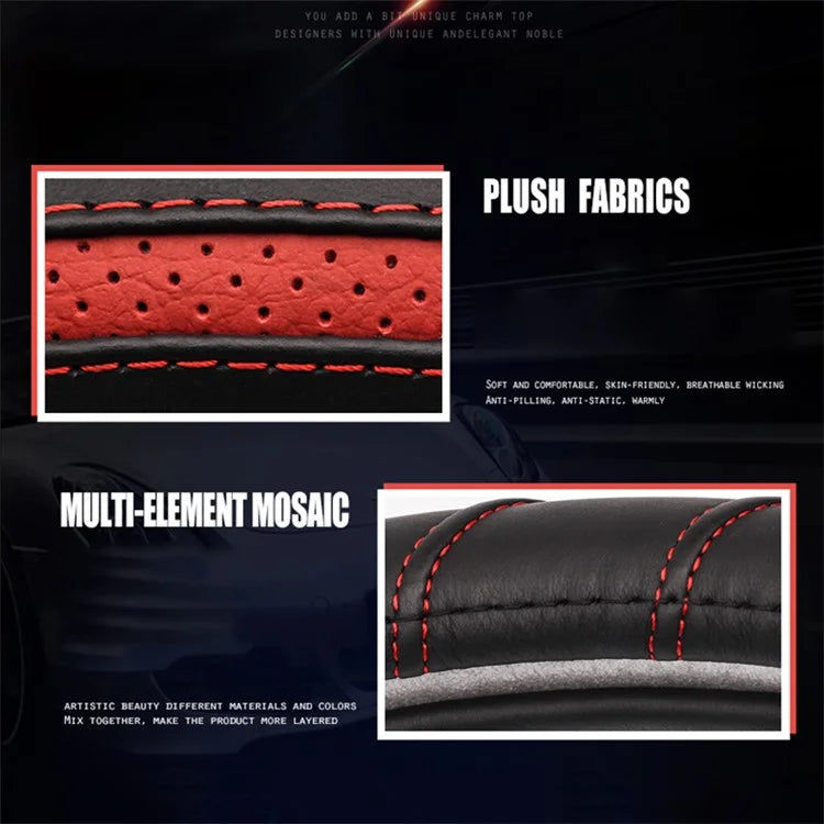 38cm Stylish Car Steering Wheel Cover Cowhide Leather Anti-skid Steering Wheel Sleeve+Blue