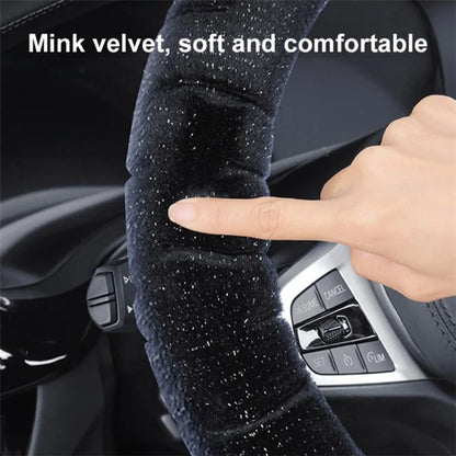38cm D-shape Fluffy Steering Wheel Cover Short Plush Non-Slip Steering Wheel Protector