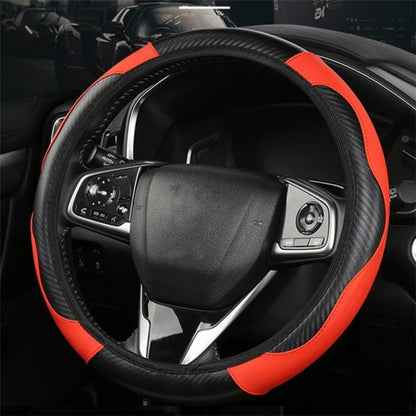39cm Carbon Fiber Leather Steering Wheel Cover Anti-Slip Car Steering Wheel Protector