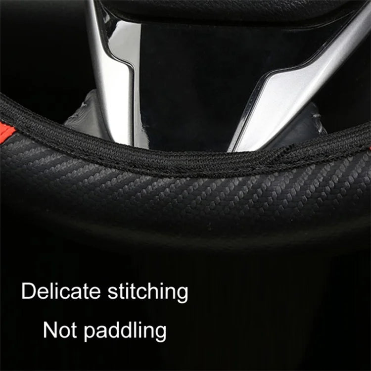 39cm Carbon Fiber Leather Steering Wheel Cover Anti-Slip Car Steering Wheel Protector