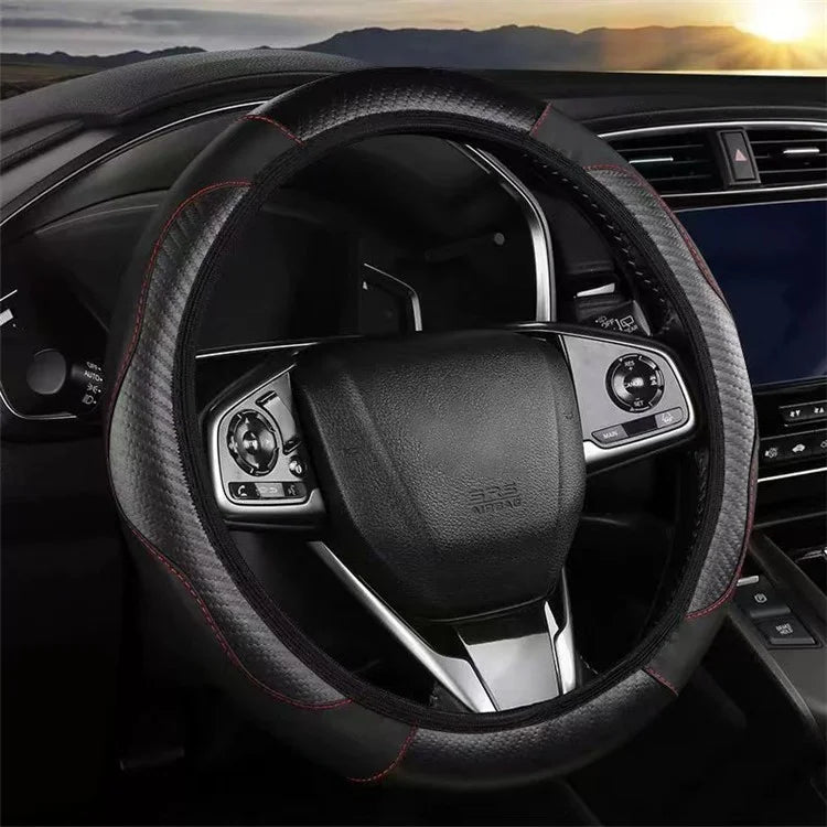 39cm Carbon Fiber Leather Steering Wheel Cover Anti-Slip Car Steering Wheel Protector