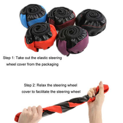 39cm Carbon Fiber Leather Steering Wheel Cover Anti-Slip Car Steering Wheel Protector