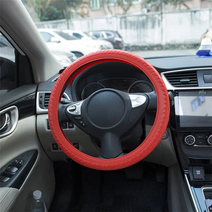 Car Tire Texture Steering Wheel Anti-slip Grip Silicone Protective Cover
